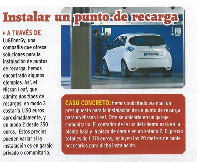 Recorte de Coche Eléctrico en la Revista Coche Actual. punto de recarga