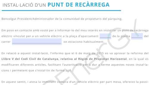 comunicacio instalacio punt de recarrega vehicle electric