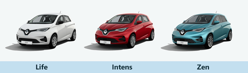 Tres modelos del nuevo Renault ZOE: Life, Intens y Zen