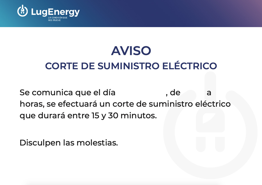 Comunicación de corte de suministro eléctrico